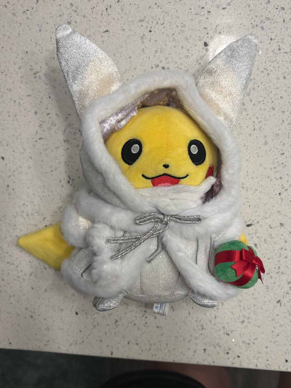 Official Pokémon Center Pikachu Holiday Plush in White and Silver Winter Coat